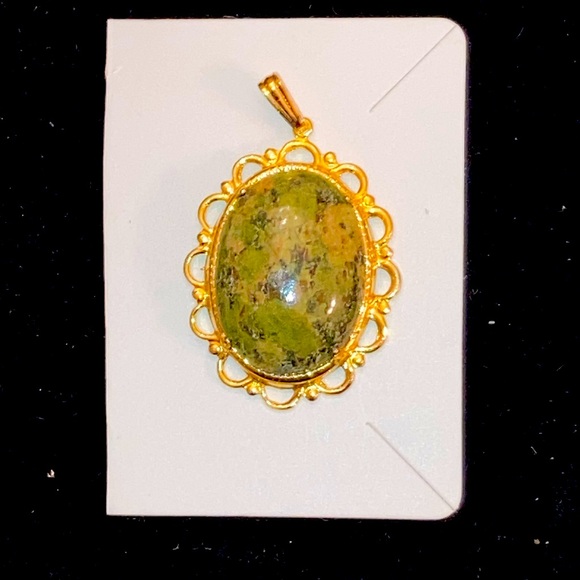 Handcrafted Large Oval Green Jasper Pendant - Picture 1 of 4